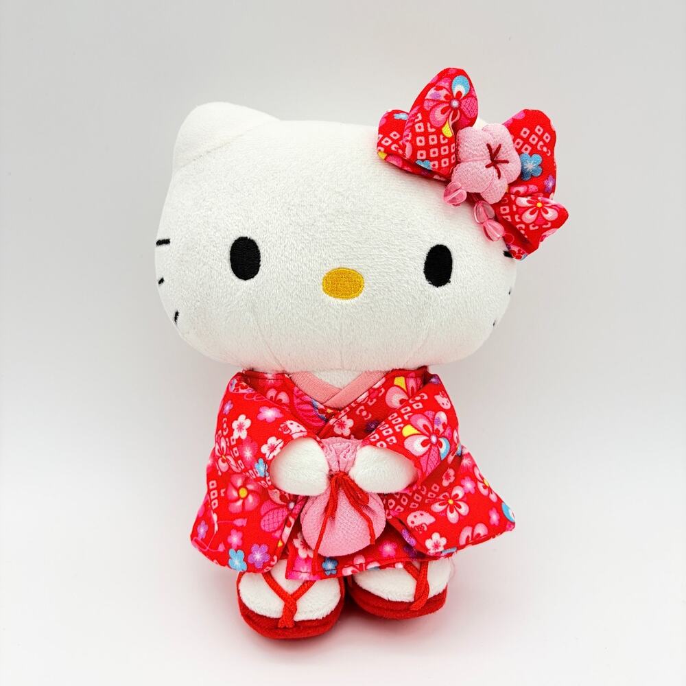 Hello Kitty Kimono Plush Sanrio Nakajima Red Sakura Doll Japan Collectible 8 in